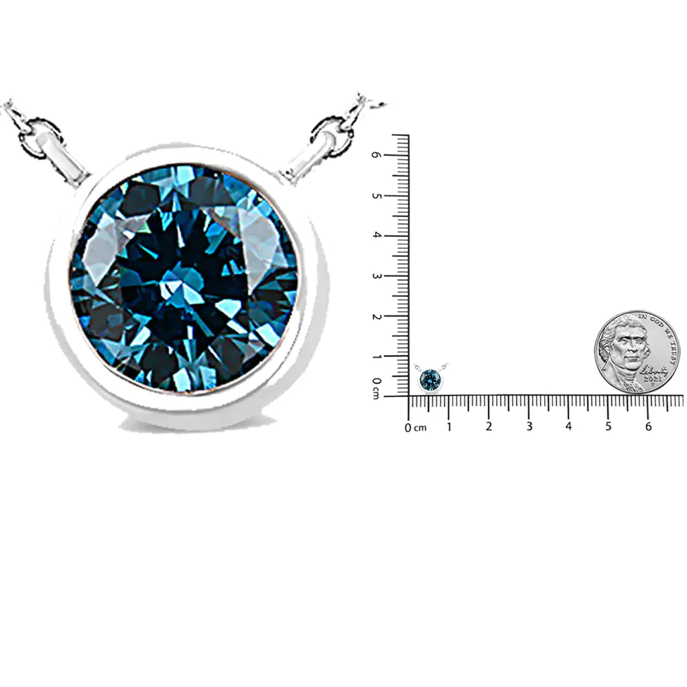 14K White Gold 1/2 Cttw Blue Lab Grown Diamond Modern Bezel-Set Solitaire 16"-18" Pendant Necklace (Blue Color,  VS2-SI1 Clarity)