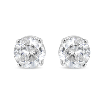 AGS Certified 14K White Gold 1.0 cttw 4-Prong Set Brilliant Round-Cut Solitaire Diamond Push Back Stud Earrings (F-G Color, I1-I2 Clarity)