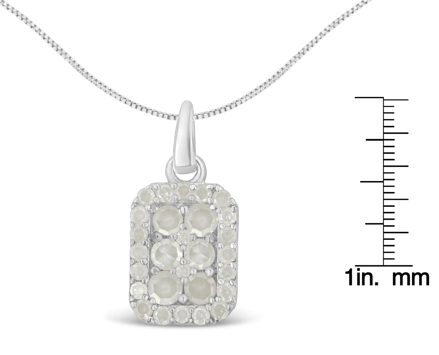 .925 Sterling Silver 1 cttw Diamond Block Pendant Necklace (I-J, I3-Promo)