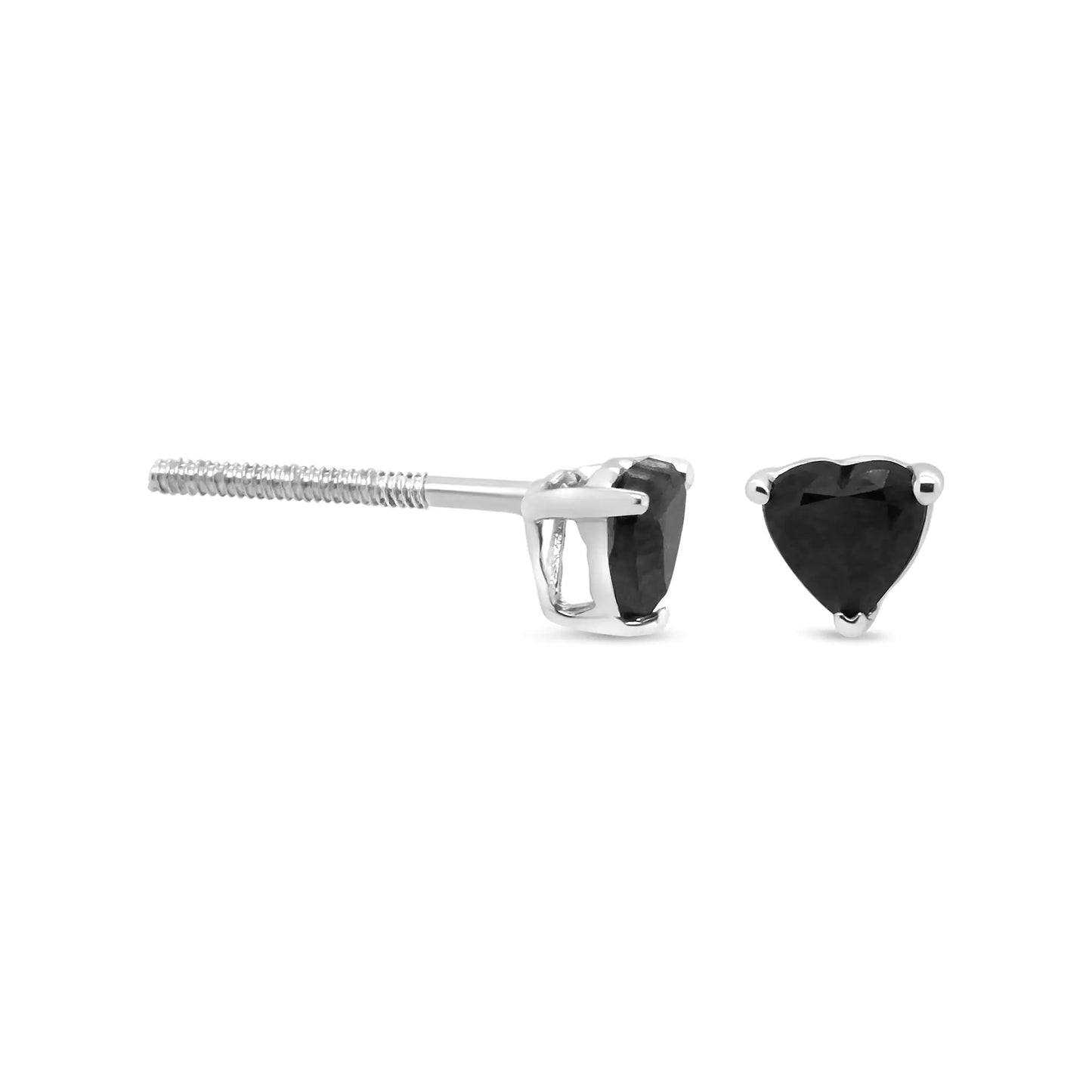 14K White Gold 1.00 Cttw Heart Cut Black Diamond Stud Earrings