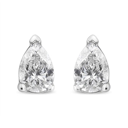 14K White Gold Pear Shape Solitaire Lab Grown Diamond Stud Earrings (F-G Color, VS2-SI1 Clarity)